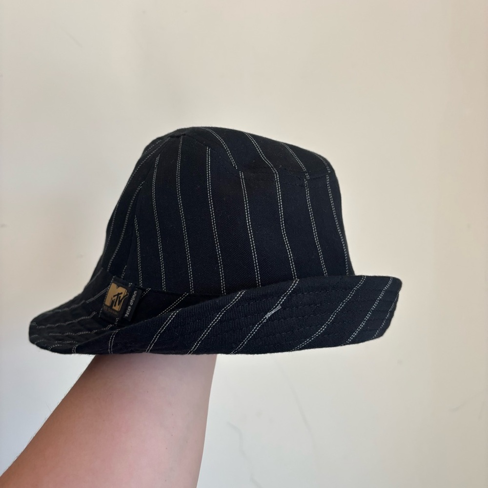 Peter Grimm Black White Stripe Fedora Hat Unisex Adult Polyester Cotton Size S/M - Picture 4 of 6